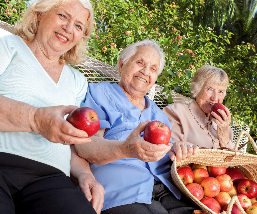 Senior women with apples from an apple picking outing