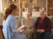 Seniors discussing levels of care with caretaker